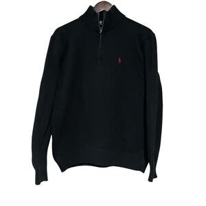 Polo Ralph Lauren 100% Cotton Navy Red Pony 1/4 Zip Sweater Men's Size Medium